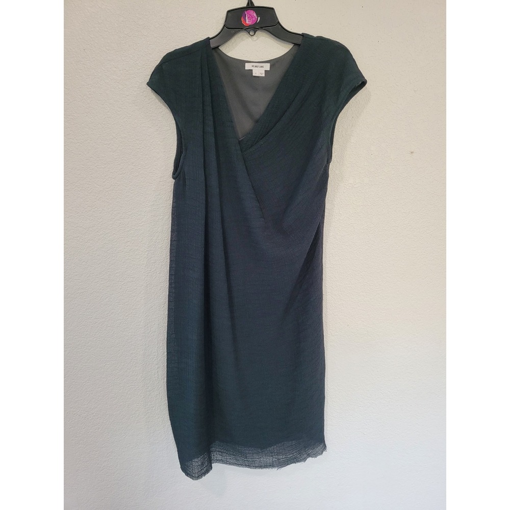 Helmut Lang Emerald Green Draped Wrap Knit Midi Dress Size 2 Made in USA #21